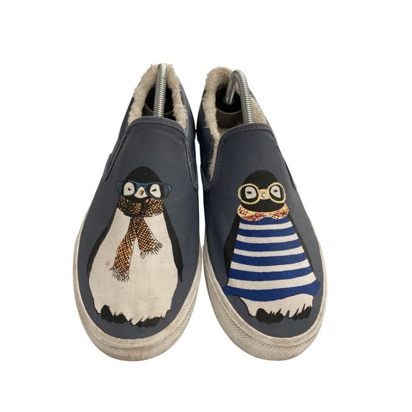 BucketFeet Hipster Penguin Womens Size 8.5 blue lined Slip-On Shoes - Picture 2 of 8